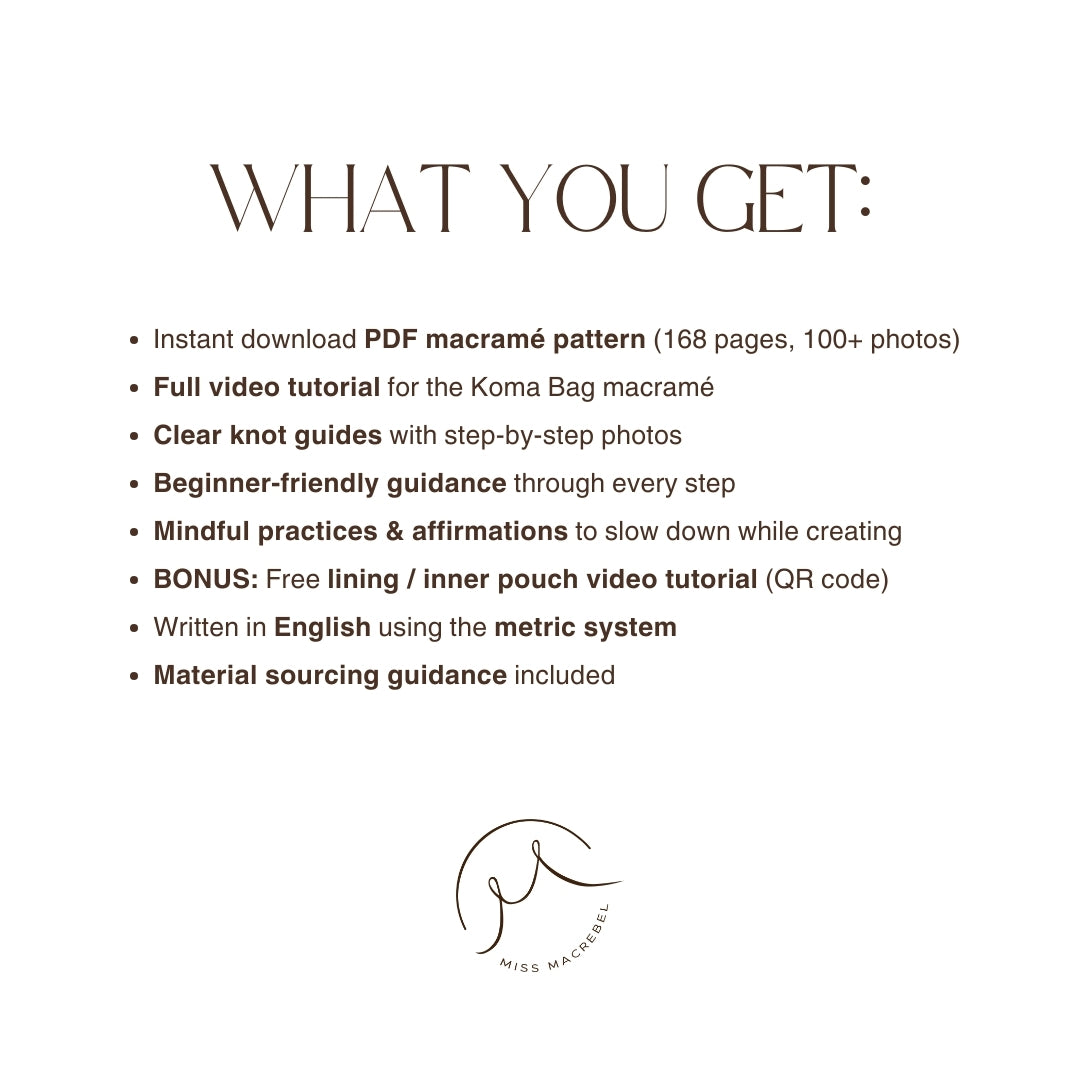 Koma Bag – Mindful Macramé Pattern Guide & Video Tutorial + BONUS: free lining tutorial