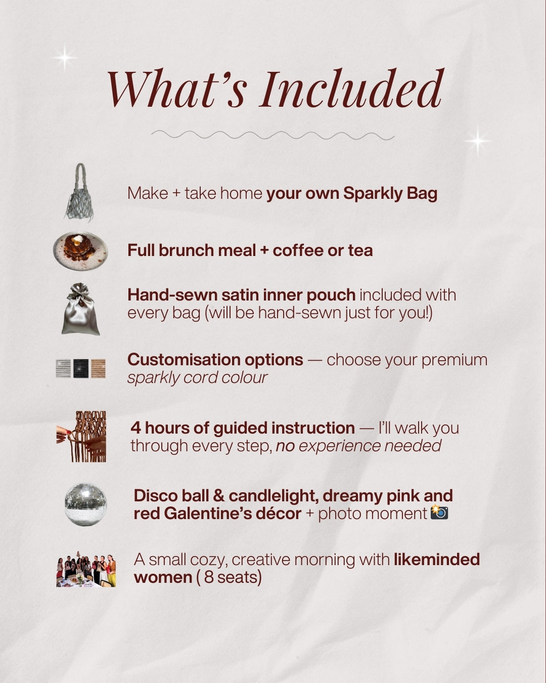 A Premium Galentine’s Experience 💘 |  Feb 15th  | Craft, Brunch & A Designer-Level Sparkly Bag