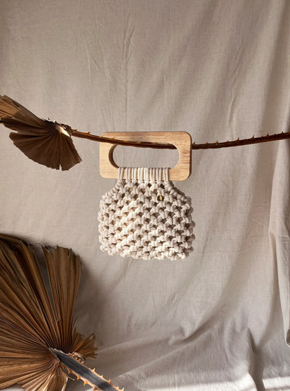 Handmade Koma Bag in Natural with wooden handle