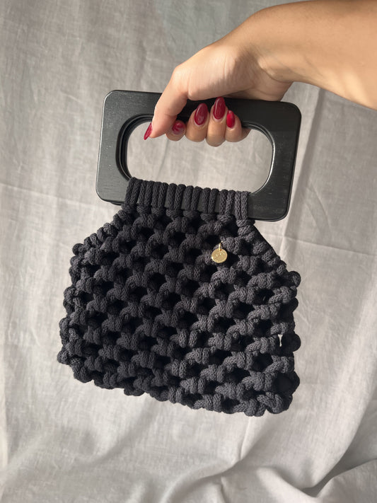 The Black Koma Bag – Handmade Macramé Bag with Inner Lining