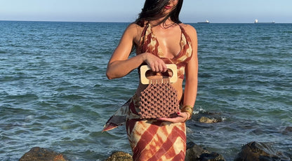 woman with koma bag in mocha mousse