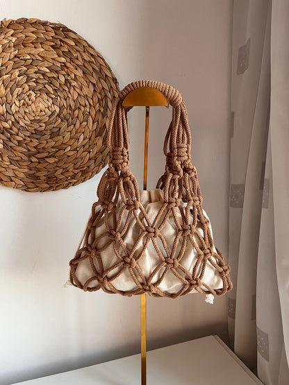macrame bag n caramel colour hanged 